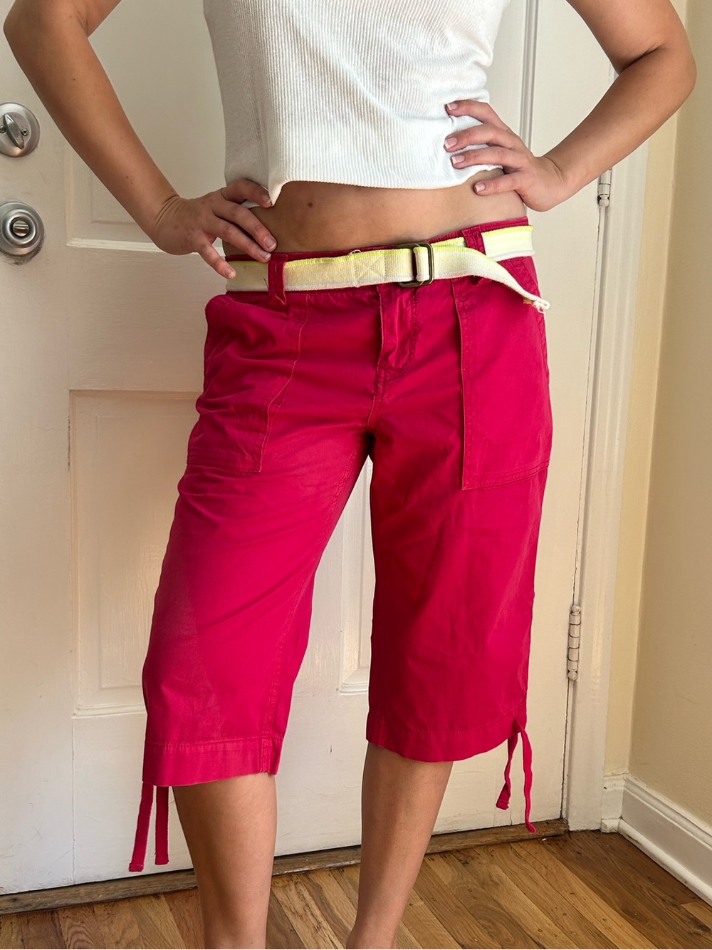 Y2K Pink Capris with Yellow Belt
